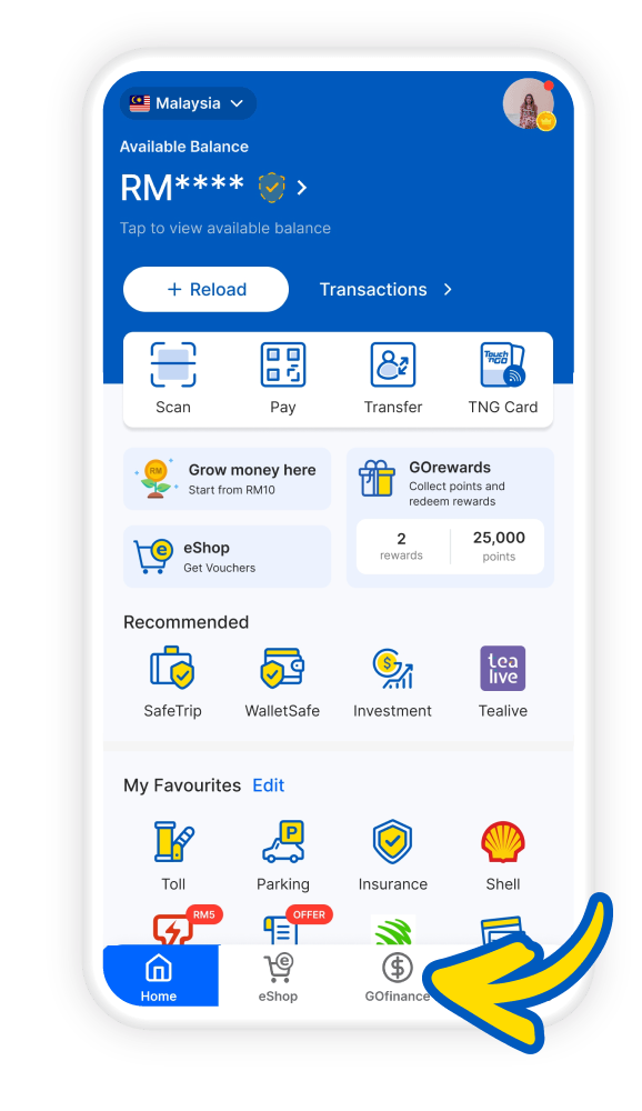 Tap on “GOfinance”
